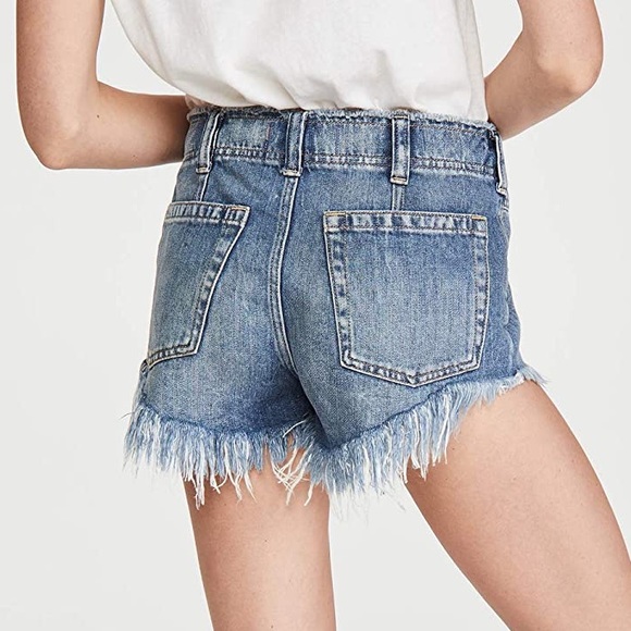 Free People Lace-Up Frayed Hem Shorts in Vintage Indigo Size 31 New w/Tag - Picture 4 of 14